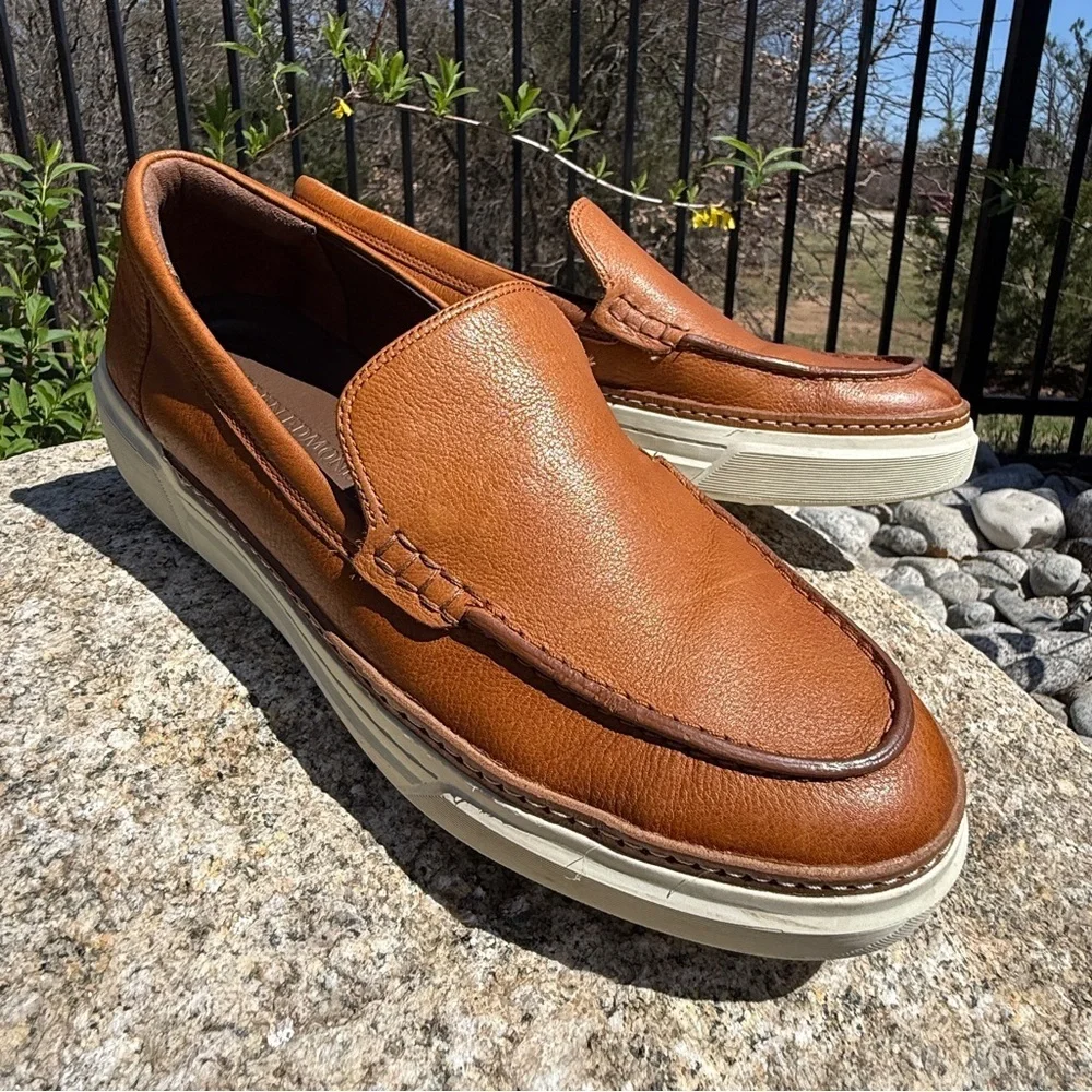 Allen Edmonds Mens Burke Vent Tan Leather Slip On Sneakers 8.5D USA Made Leather